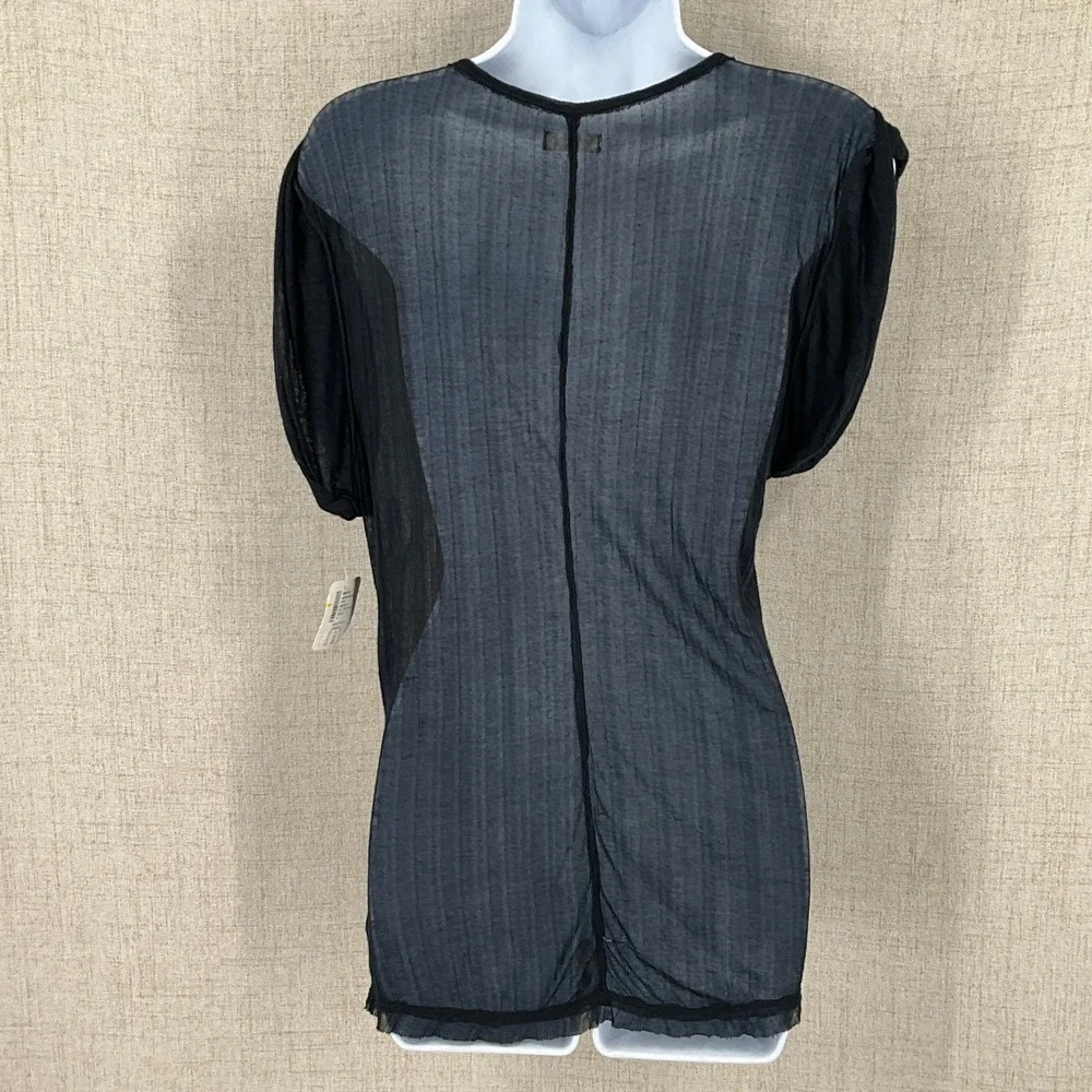 Free People Top Womens M Black Boho Mesh Distressed Grunge Edgy Goth NEW